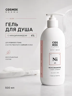 Cosmex Body Wash GLOW Niacinamide 4% Гель для душа Сияние, выравнивание тона Ниацинамид 4% 500 ml